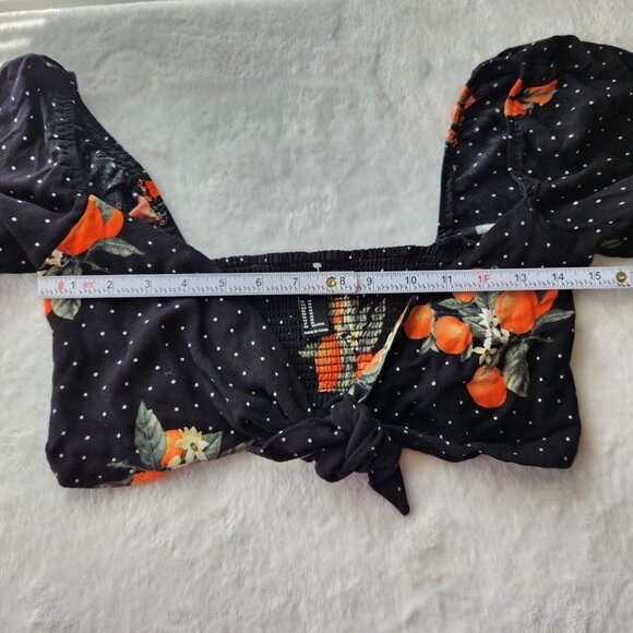 Forever 21 Two Piece Set Orange Fruit Crop Top Wide Leg Pant Black Boho Dot XS M - Picture 13 of 16